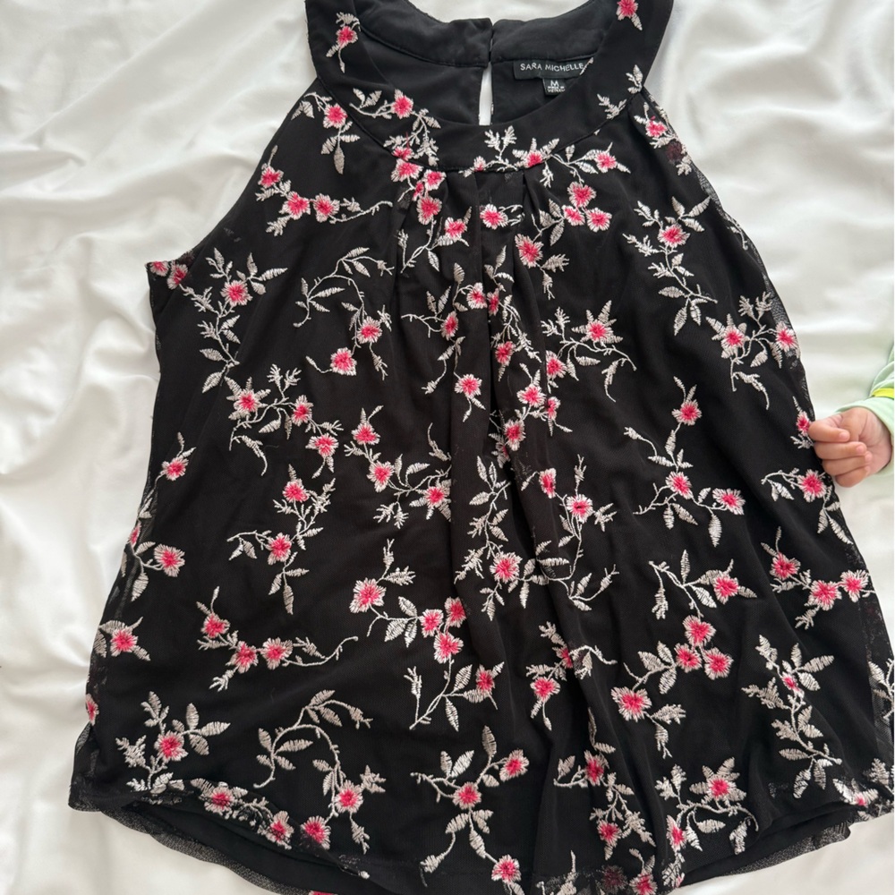 Sara Michelle Black Skirt with Pink Floral Design